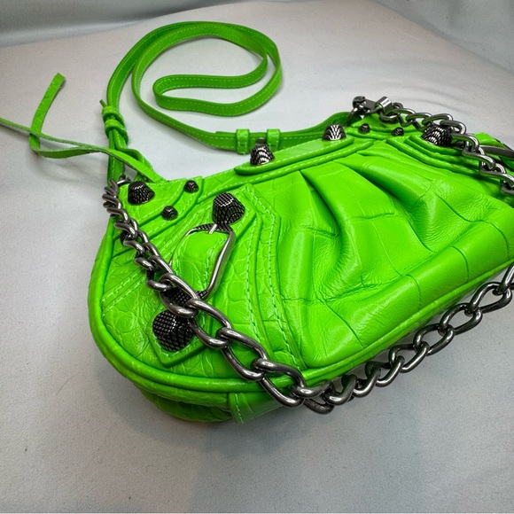 Rare! Balenciaga Le Cagole Giant Studs Shoulder Bag Croc Embossed Leather Mini - Picture 3 of 8